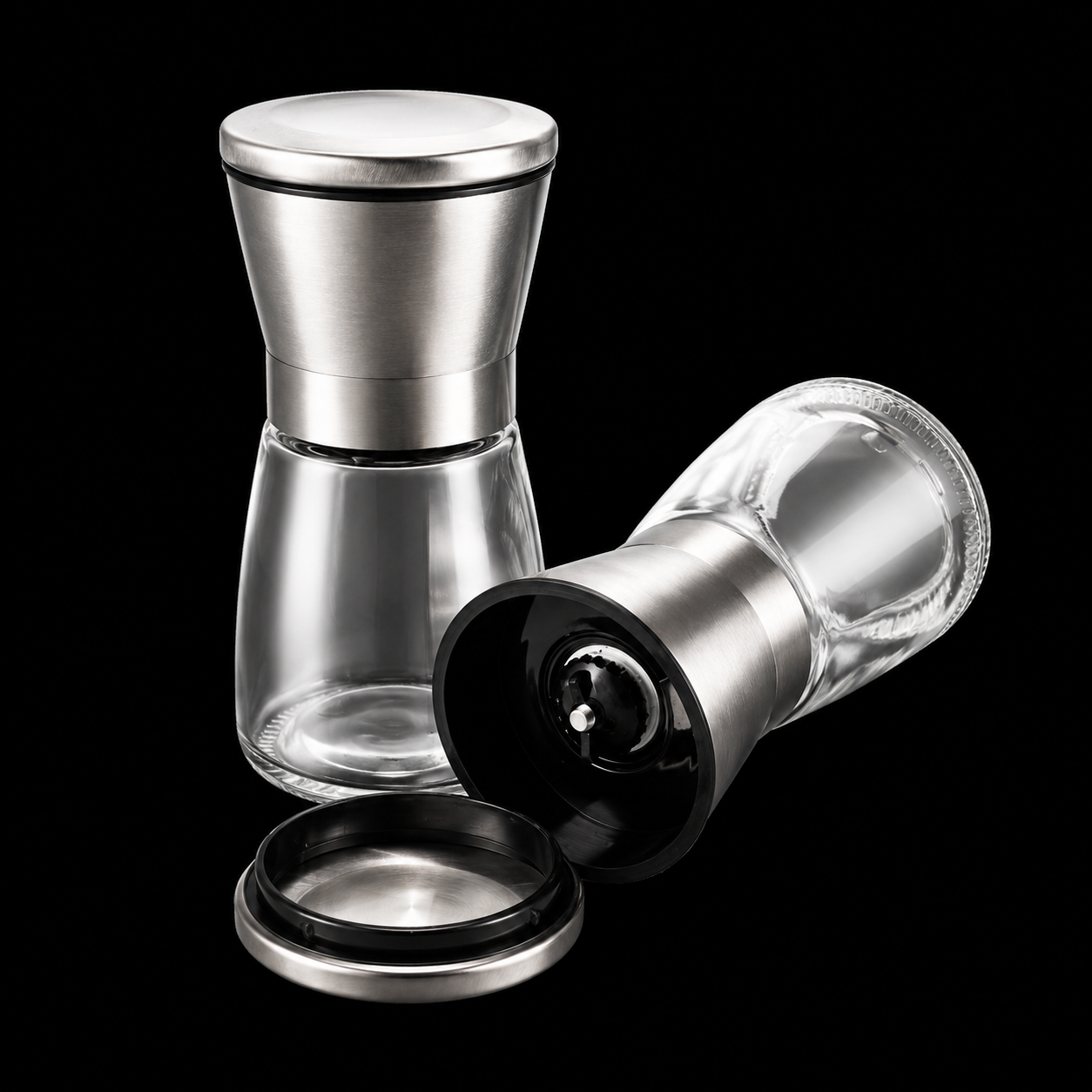 Vesalt Edelstahl-Mühle Pumbaa – Salz- und Pfeffermühle aus Edelstahl & Glas, Keramikmahlwerk