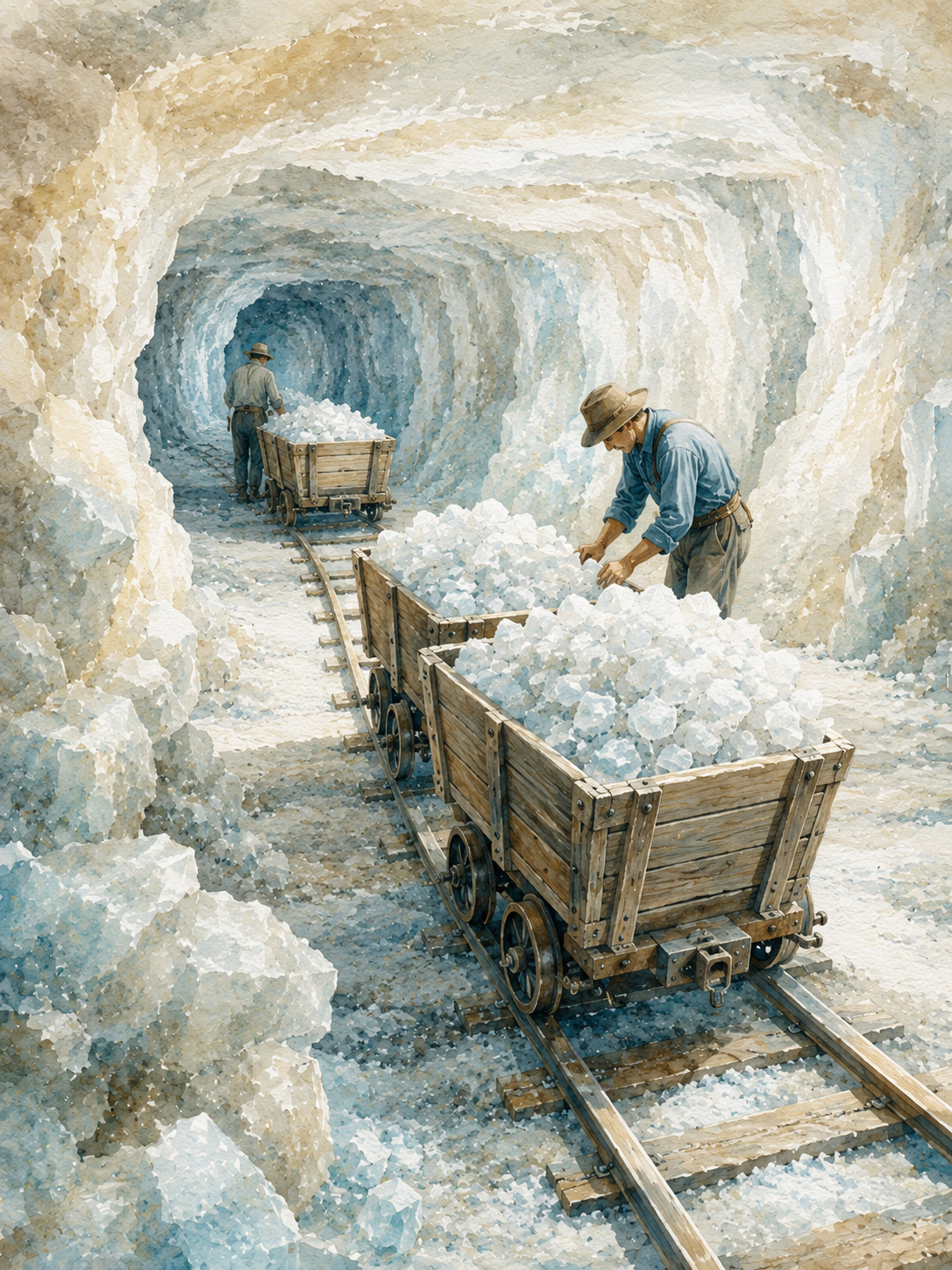 Vesalt Steinsalz – Illustration des Salzabbaus in tiefen Salzlagerstätten, naturbelassenes Steinsalz